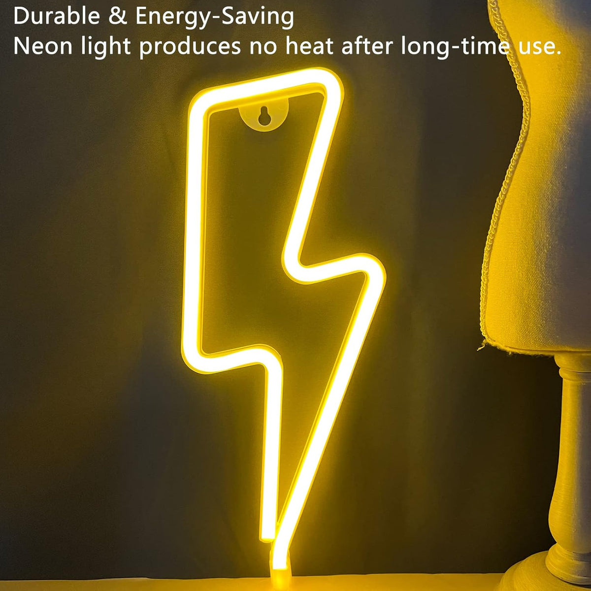 [Brand] Lightning Bolt Neon Wall Light – Child and Pet Friendly LED Sign, Cool Surface Battery and USB Powered Wall Light for Bedroom