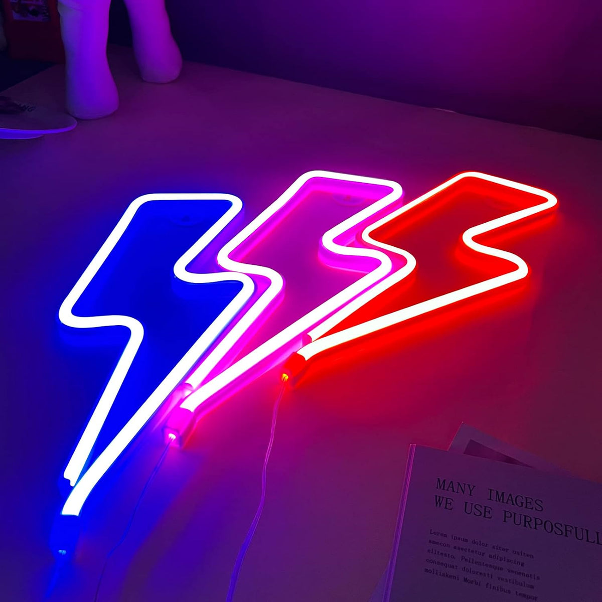[Brand] Lightning Bolt Neon Wall Light – Child and Pet Friendly LED Sign, Cool Surface Battery and USB Powered Wall Light for Bedroom