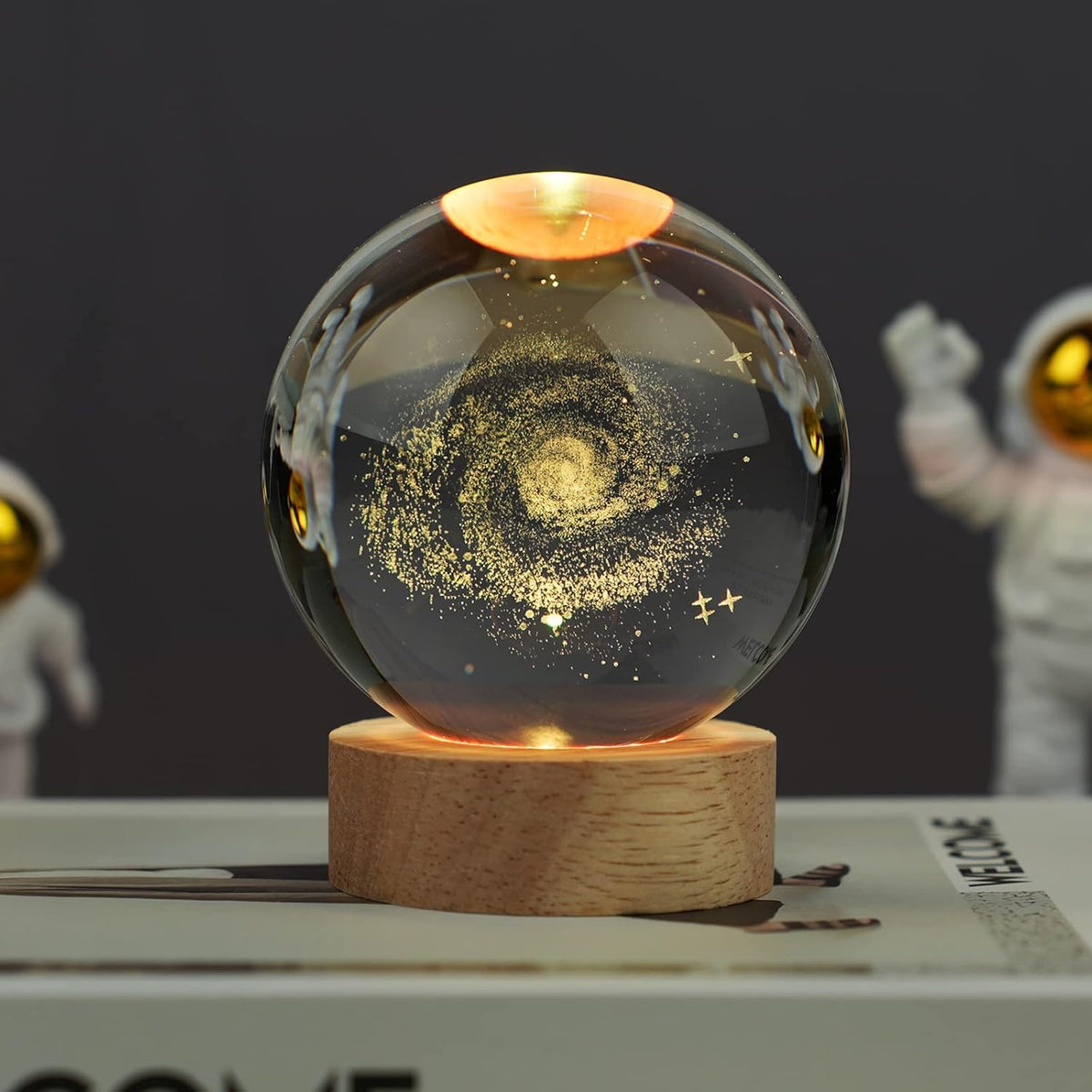 [Brand Name] K9 Crystal Ball Lamp - Stylish Coffee Table Centerpiece, 3D Laser Engraved Galaxy Light with Wooden Pedestal