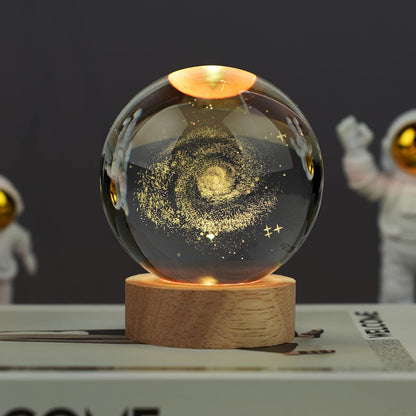 [Brand Name] K9 Crystal Ball Lamp - Stylish Coffee Table Centerpiece, 3D Laser Engraved Galaxy Light with Wooden Pedestal