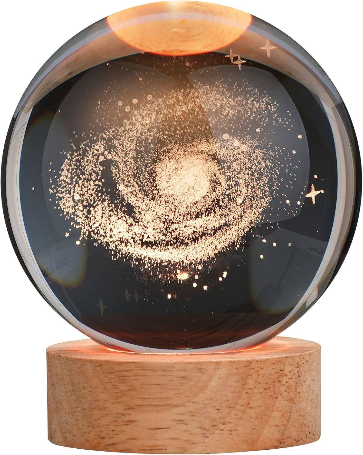 [Brand Name] K9 Crystal Ball Lamp - Stylish Coffee Table Centerpiece, 3D Laser Engraved Galaxy Light with Wooden Pedestal