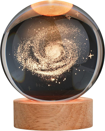 [Brand Name] K9 Crystal Ball Lamp - Stylish Coffee Table Centerpiece, 3D Laser Engraved Galaxy Light with Wooden Pedestal