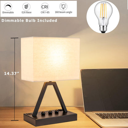Briever Dimmable Bedside Lamp with Outlet – Stylish Holiday Gift for Couples, Touch Lamp with USB Charging and Decorative Bead Phone Holders