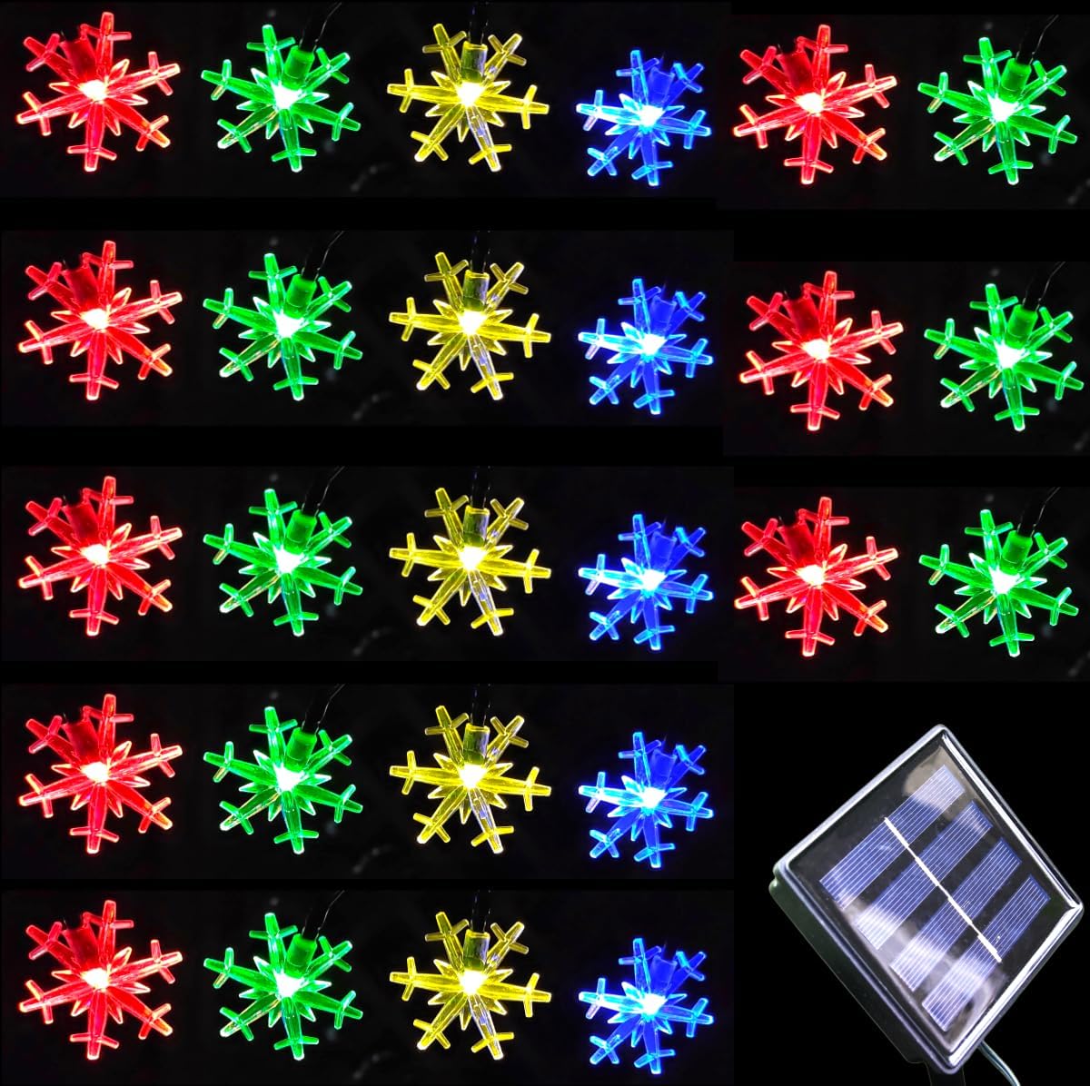 Brightever Solar Snowflake Hanging Lights 20 Ft 30 LED – White & Multicolor String for Cozy Home Atmosphere and Holiday Styling