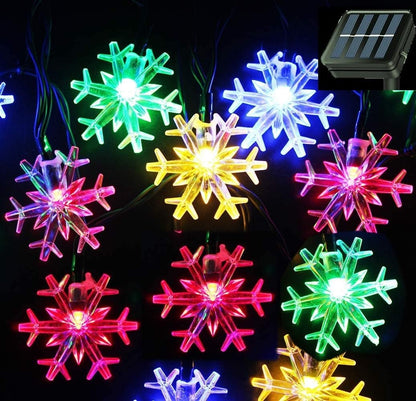 Brightever Solar Snowflake Hanging Lights 20 Ft 30 LED – White & Multicolor String for Cozy Home Atmosphere and Holiday Styling