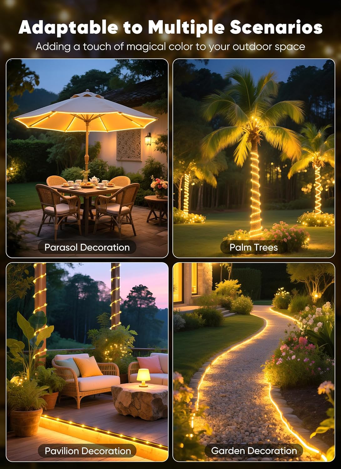 Brightown Solar Fairy Lights – Holiday & Valentine's Day Gift, IP65 Waterproof Outdoor Rope Lights in Gift-Ready Pack