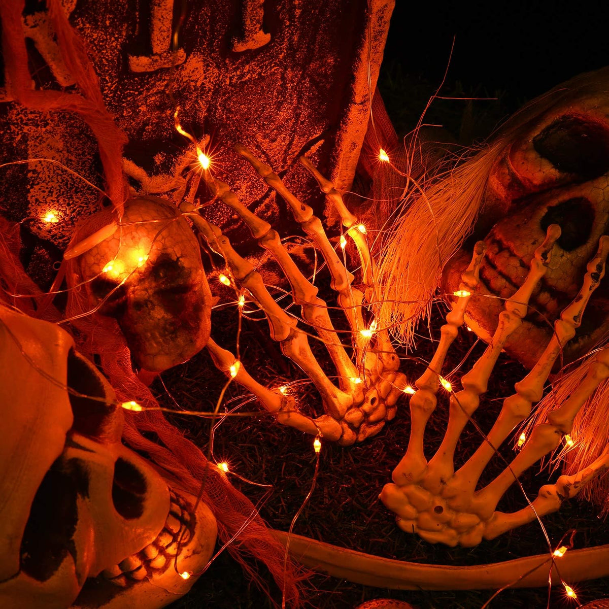 BrizLabs Halloween LED Lights – Camping and Backyard Decor, Battery Powered 60 LED Twinkle String for Garden Arch