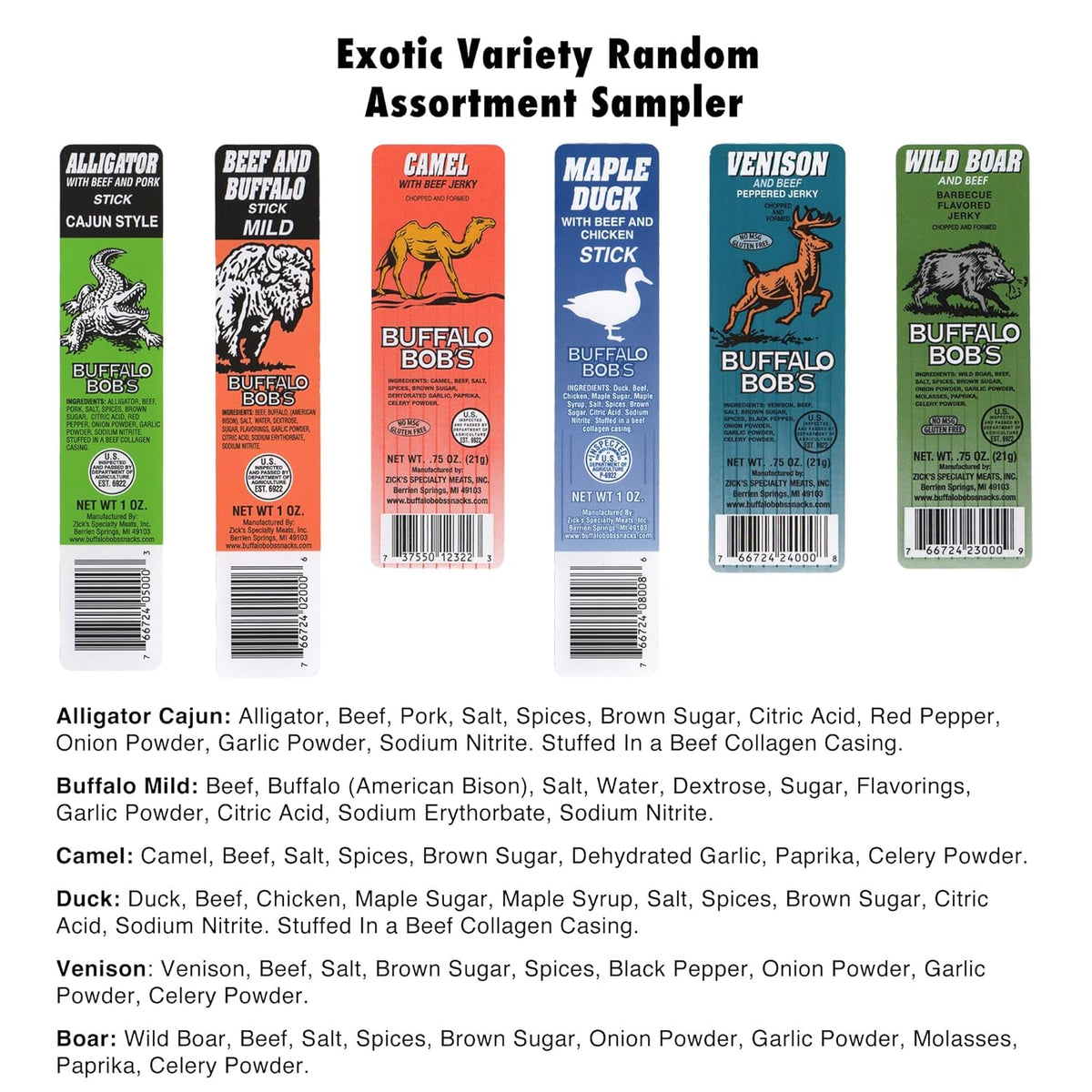Buffalo Bob's Exotic Meat Jerky – Unique Birthday & Holiday Gift Basket for Him, 6-Pack Sampler
