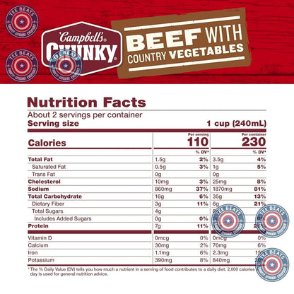 Campbell's Beef Country Vegetable Soup – Shelf-Stable Backpacking Meal for the Trail, 18.8 Oz