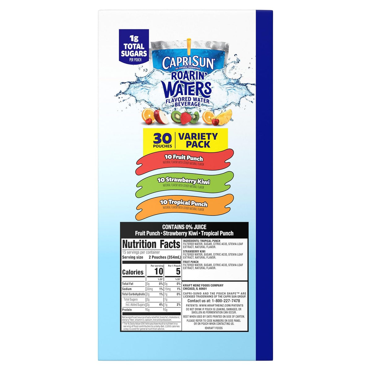 Capri Sun Roarin' Waters Straw Pouches – Safe and Fun Hydration for Toddlers and School-Age Kids, 30 ct, 6 fl oz