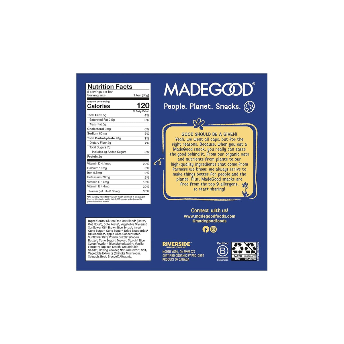 certified gluten-free with organic, ethically sourced oats and blueberries