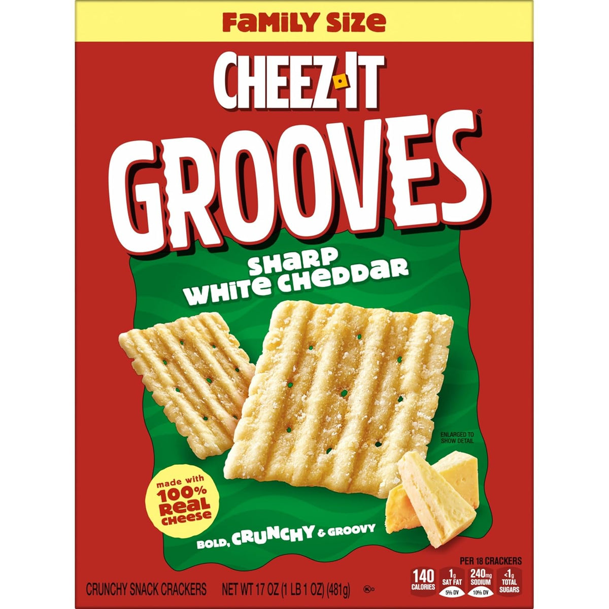 Cheez-It Grooves Crunchy White Cheddar Crackers – Road Trip and Commuter Snack with Bold Cheese Flavor for Travel Cups and Tote Bags, 3.25oz