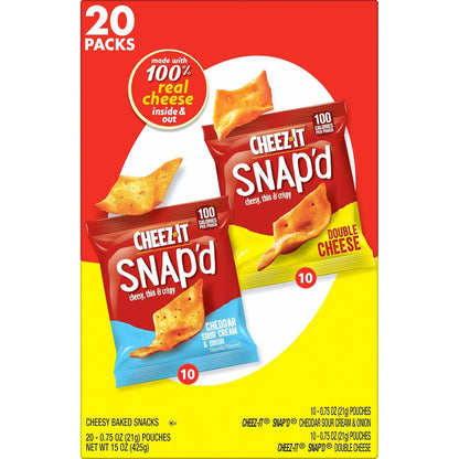 Cheez-It Snap'd Portable Cheese Cracker Snacks, 20 Packs for Camping and Road Trips