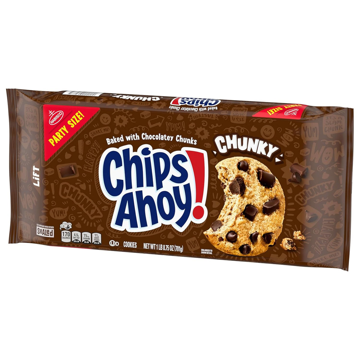 CHIPS AHOY! Chunky Chocolate Chip Cookies Party Size – One-Treat Pantry Solution for Less Clutter, 24.75 oz Resealable