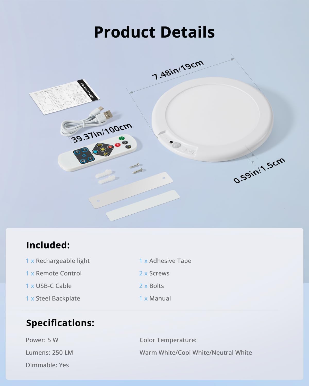 Combuh Wireless Motion Ceiling Light – Detachable Minimalist Design That Charges Off the Wall, No Cables or Hardware Visible