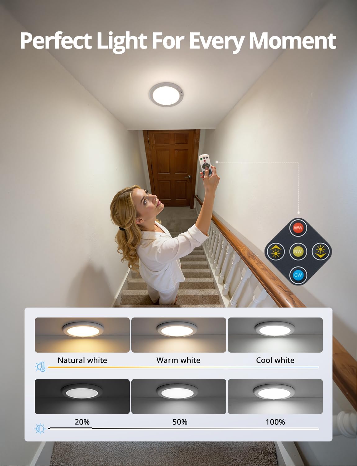 Combuh Wireless Motion Ceiling Light – Detachable Minimalist Design That Charges Off the Wall, No Cables or Hardware Visible