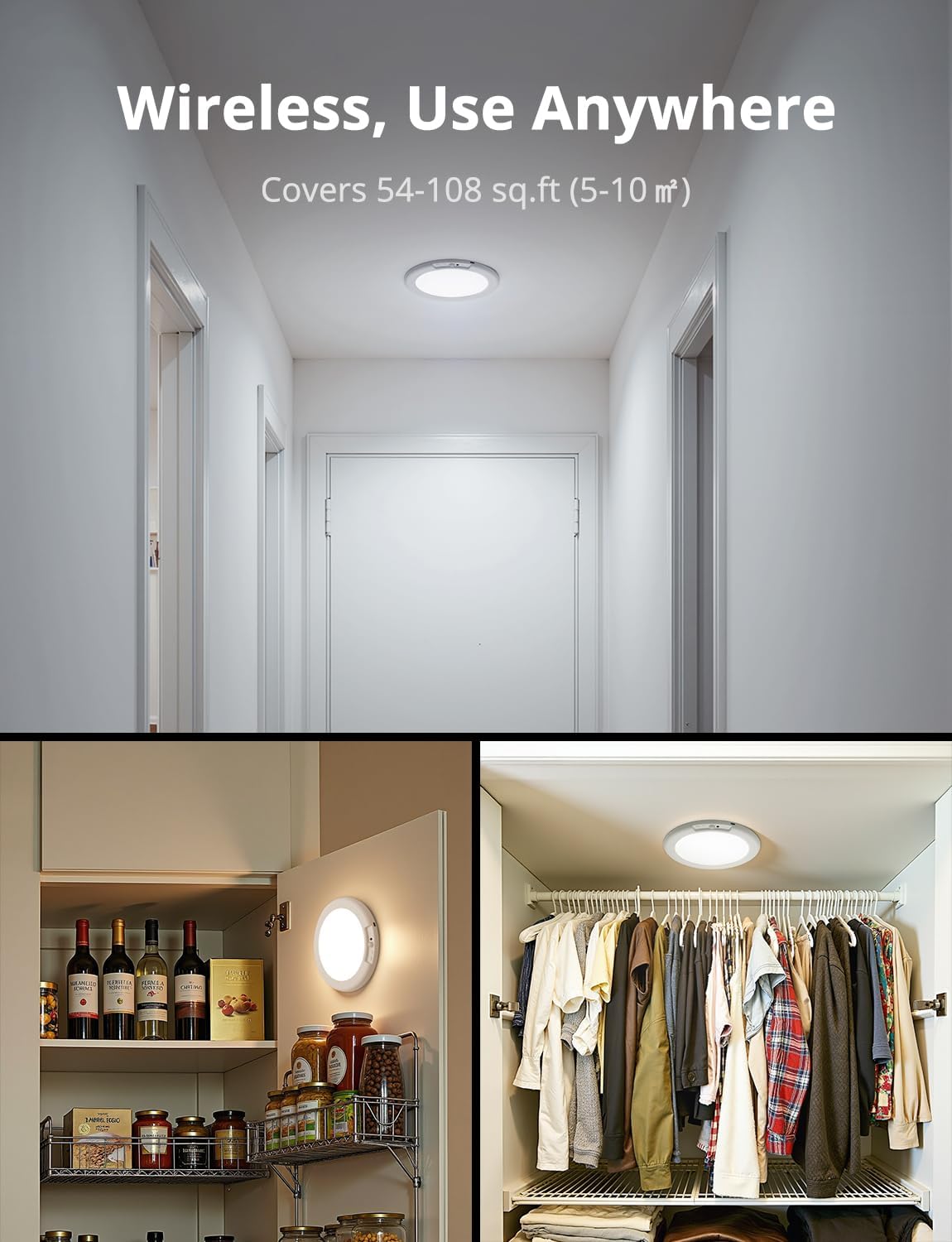 Combuh Wireless Motion Ceiling Light – Detachable Minimalist Design That Charges Off the Wall, No Cables or Hardware Visible