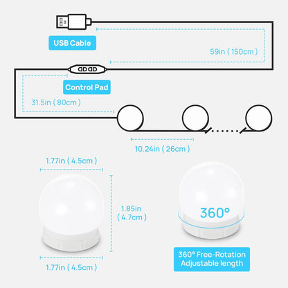 Consciot Hollywood Bulbs – Simple Less-Is-More Glow for Bedroom Vanity with Single USB Cable