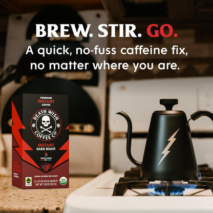 Death Wish Coffee Instant Dark Roast Packets – Campsite Coffee Solution, Portable Organic Instant Coffee for Hiking & Backpacking