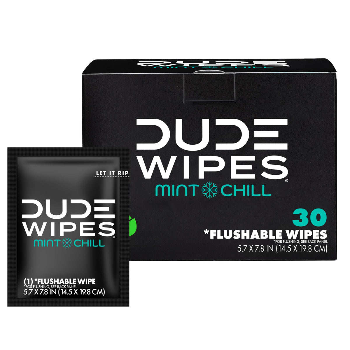 DUDE Wipes On-The-Go Mint Chill Travel Wipes - 30 Count (Individually Wrapped) - Extra-Large Adult Flushable Wipes - Infused with Tea Tree Oil, Vitamin E, and Aloe - Septic and Sewer Safe