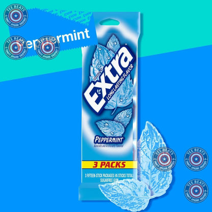 EXTRA Peppermint Sugar Free Chewing Gum Travel Day Companion for Long Trips Bulk Pack