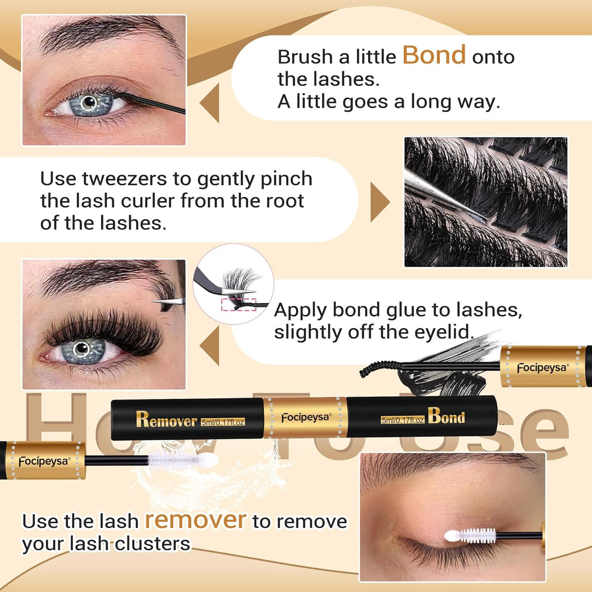 Focipeysa Cluster Lash Kit – Intentional One-Step Lash Routine for the Uncluttered Vanity, Mixed Lengths in a Single Streamlined Bundle
