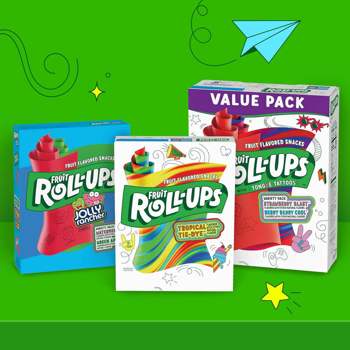Fruit Roll-Ups Fruit Flavored Snacks Tropical Tie-Dye – Grab-and-Go Treat for Outdoor Birthday Parties