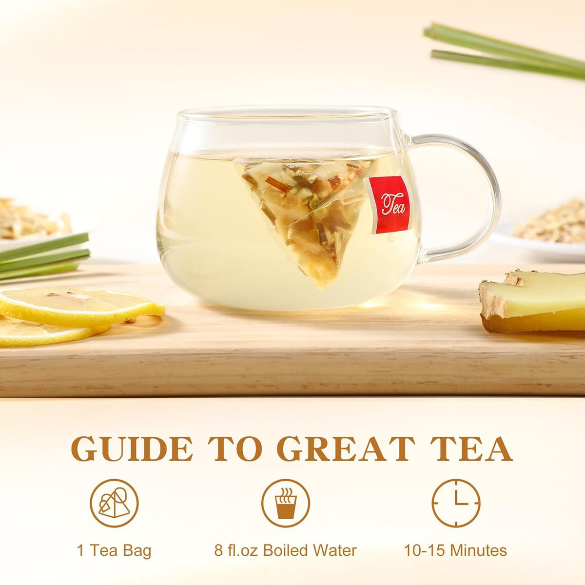 FullChea Lemon Ginger Wellness Tea – Adhesive-Free Sachets for Bath Time Relaxation and Gut Health
