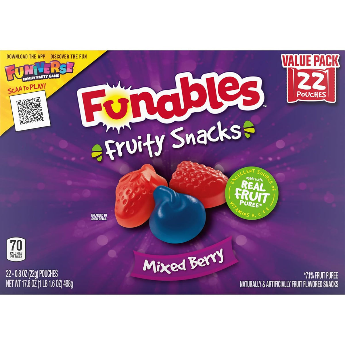 Funables Fruity Snacks Mixed Berry, Hostess-Ready Bulk Treat for Playdates and Family Gatherings, 22-Count