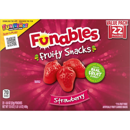 Funables Gluten-Free Fruit Snacks for Kids, Strawberry 0.8 oz Pouches (22 Count)