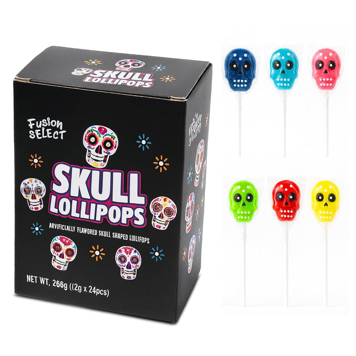 Fusion Select Halloween Lollipops – Kids Trick or Treat Candy for Classroom Parties, Individually Wrapped Variety Pack