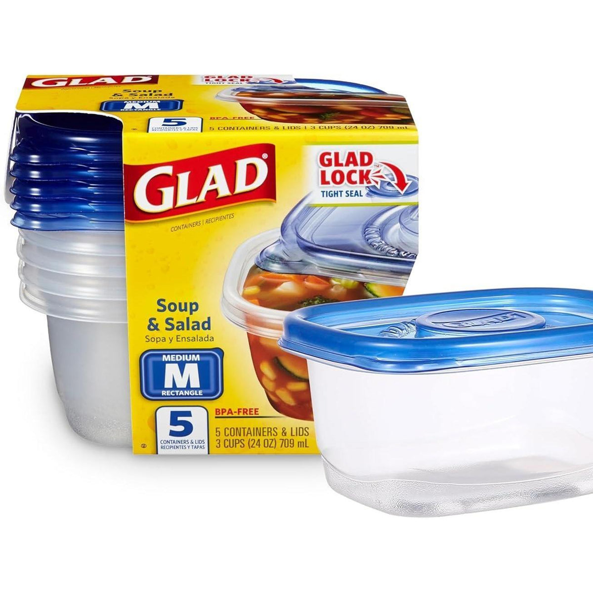 Glad Rectangle Lunch Container with Airtight Lid for Healthy Lunch Planning, 24 oz BPA-Free