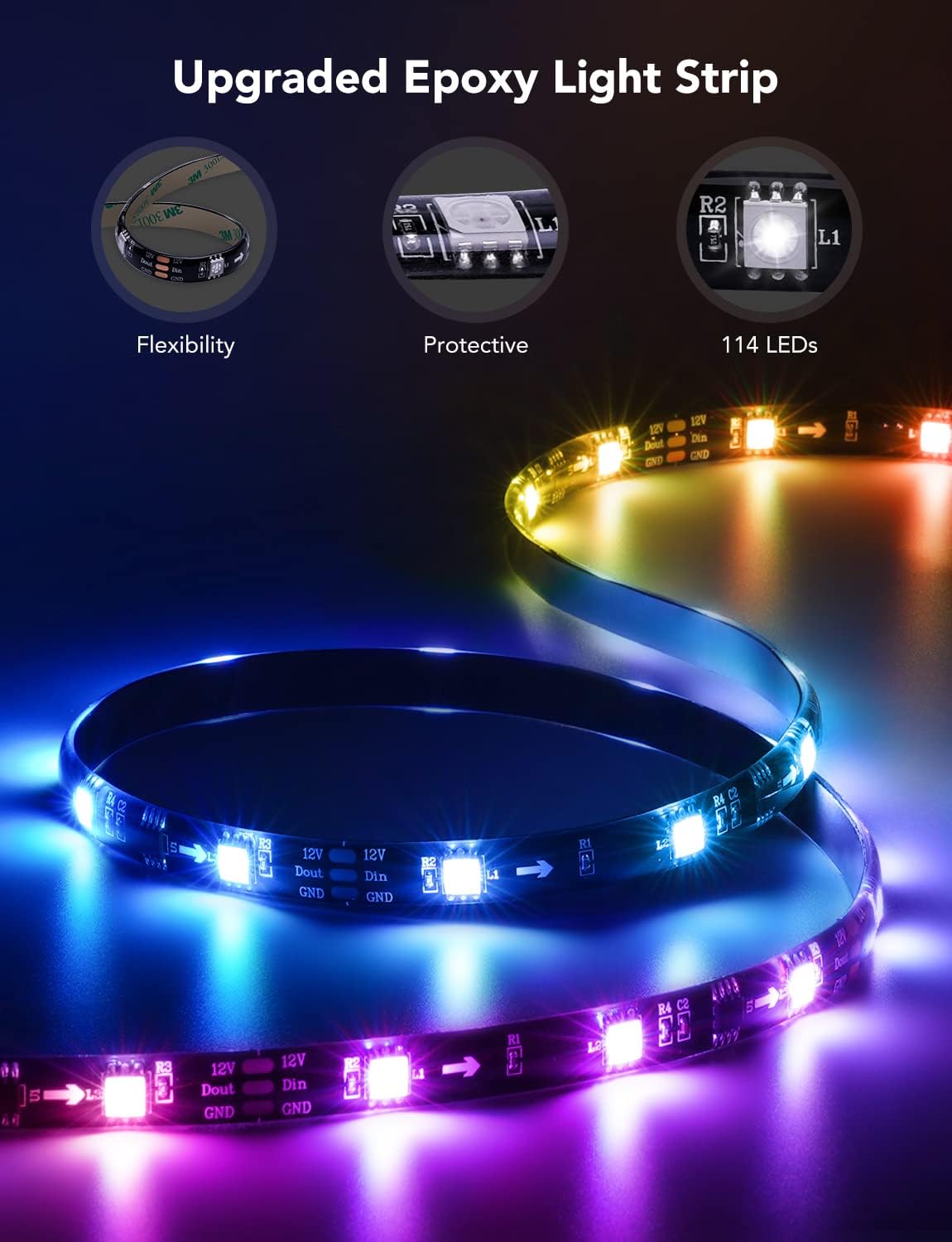 Govee TV LED Strip – Nursery-Safe Accent Light for Family Movie Nights, No Heat No Flame Design for 55-65 Inch TVs