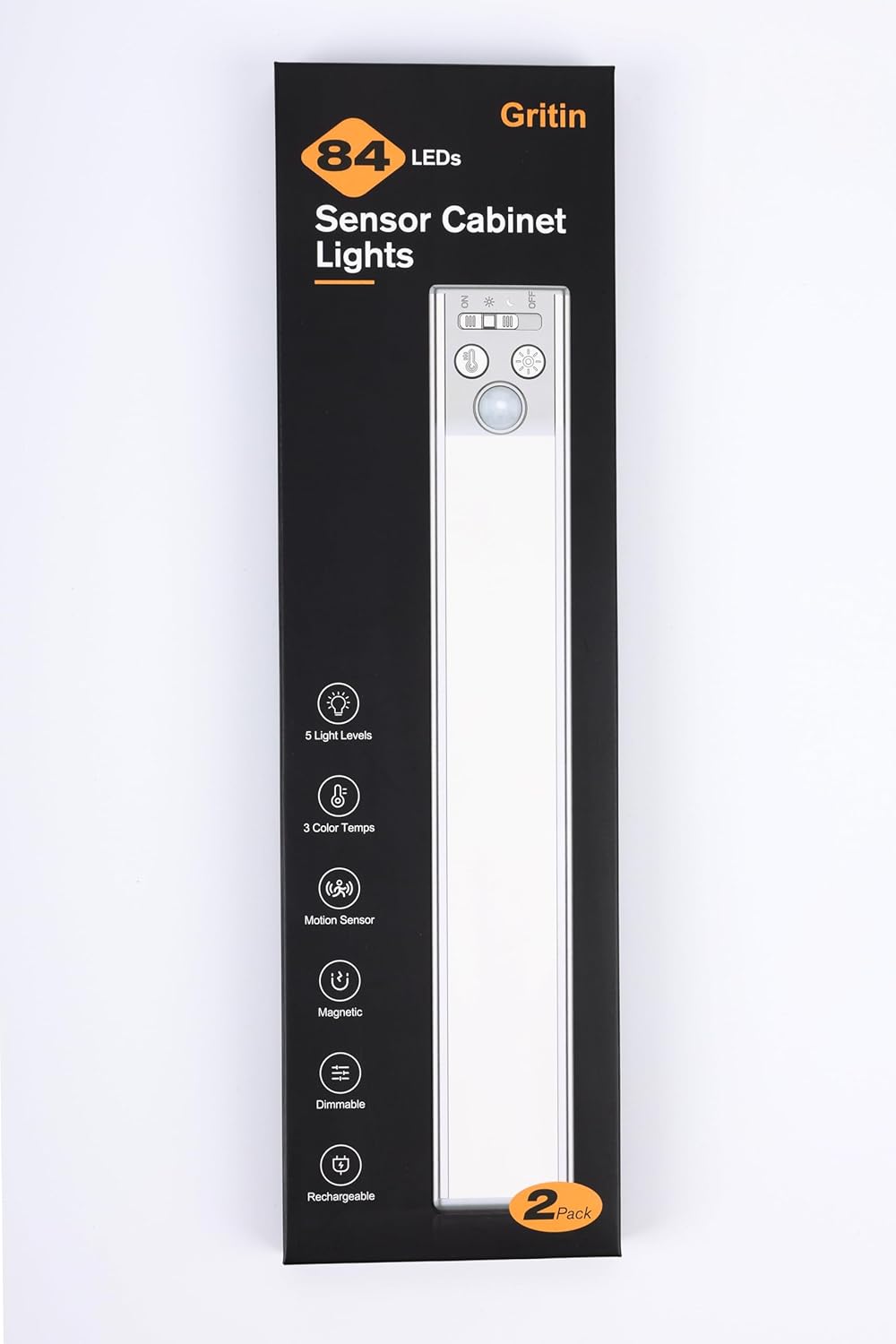 Gritin Motion Sensor Cabinet Light - 4 Mode Stepless Dimming for Effortless Renter Friendly Setup