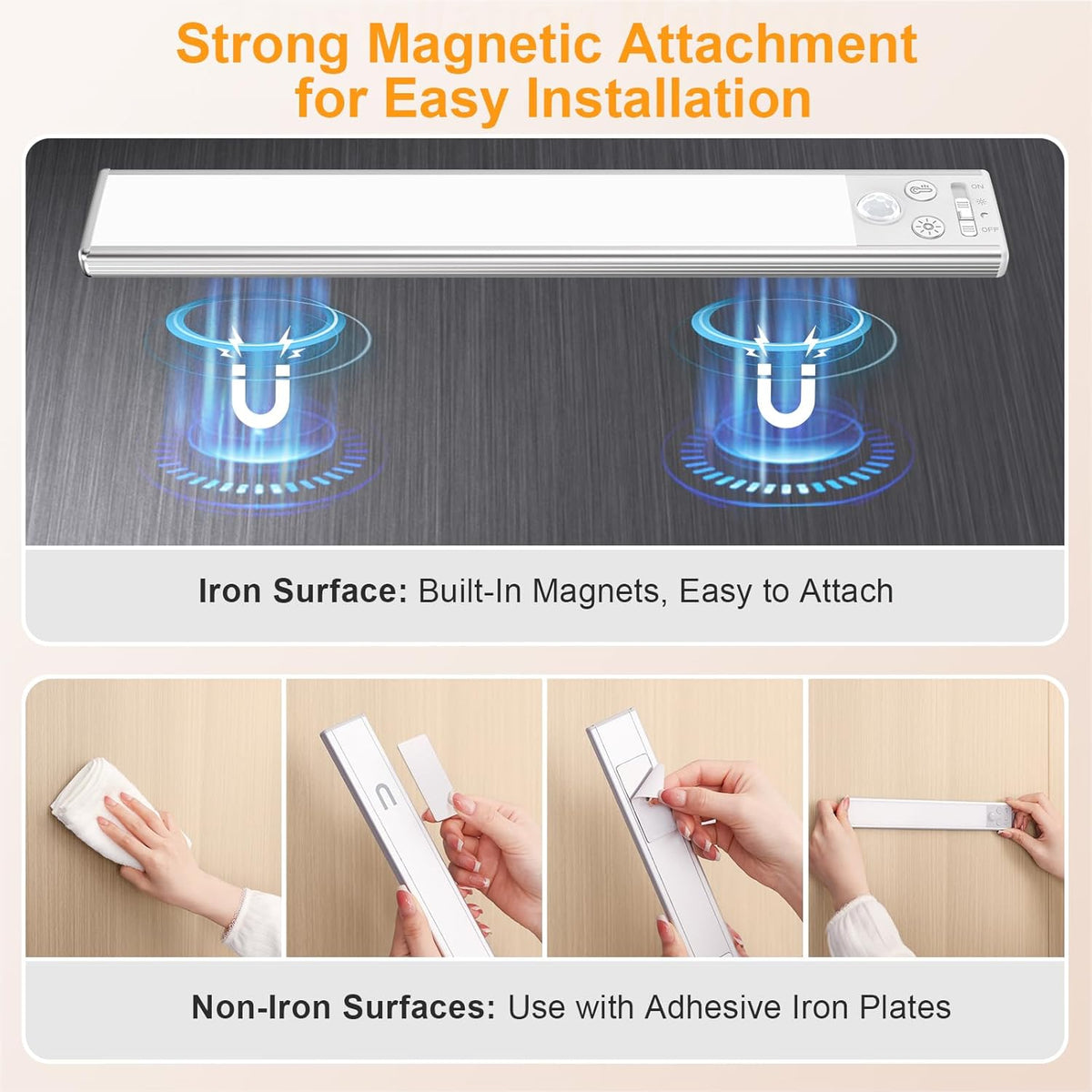 Gritin Motion Sensor Cabinet Light - 4 Mode Stepless Dimming for Effortless Renter Friendly Setup