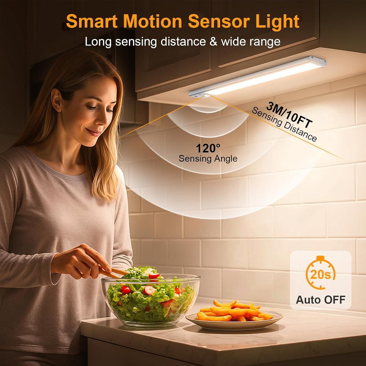 Gritin Motion Sensor Cabinet Light - 4 Mode Stepless Dimming for Effortless Renter Friendly Setup