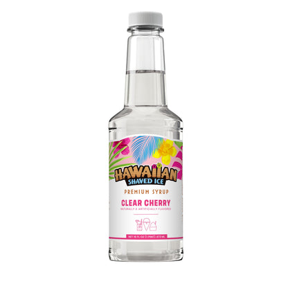 Hawaiian Shaved Ice Clear Cherry Syrup, Nut Soy Dairy &amp;amp; Dye Free, Flavor Fluffy &amp;amp; Crunchy Snow Cones, Shelf Stable, Makes 8 Servings, 16 ounces