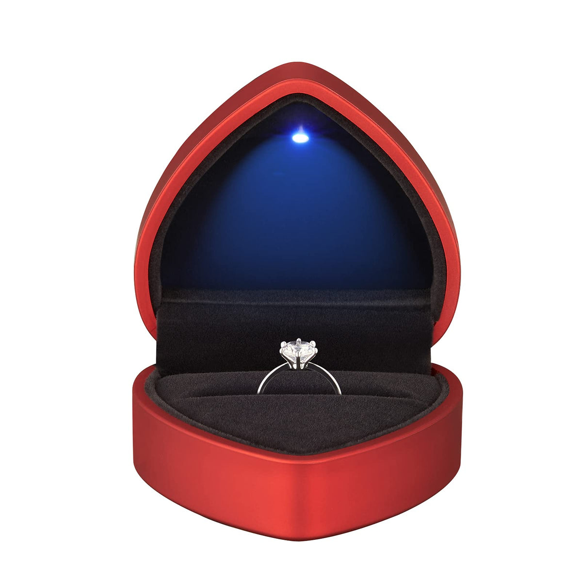 Heart Shaped Ring Gift Box with LED Light, Velvet Earrings Jewelry Case with Light, Jewellry Display Box for Wedding, Engagement, Proposal, Birthday and Anniversary (Red)