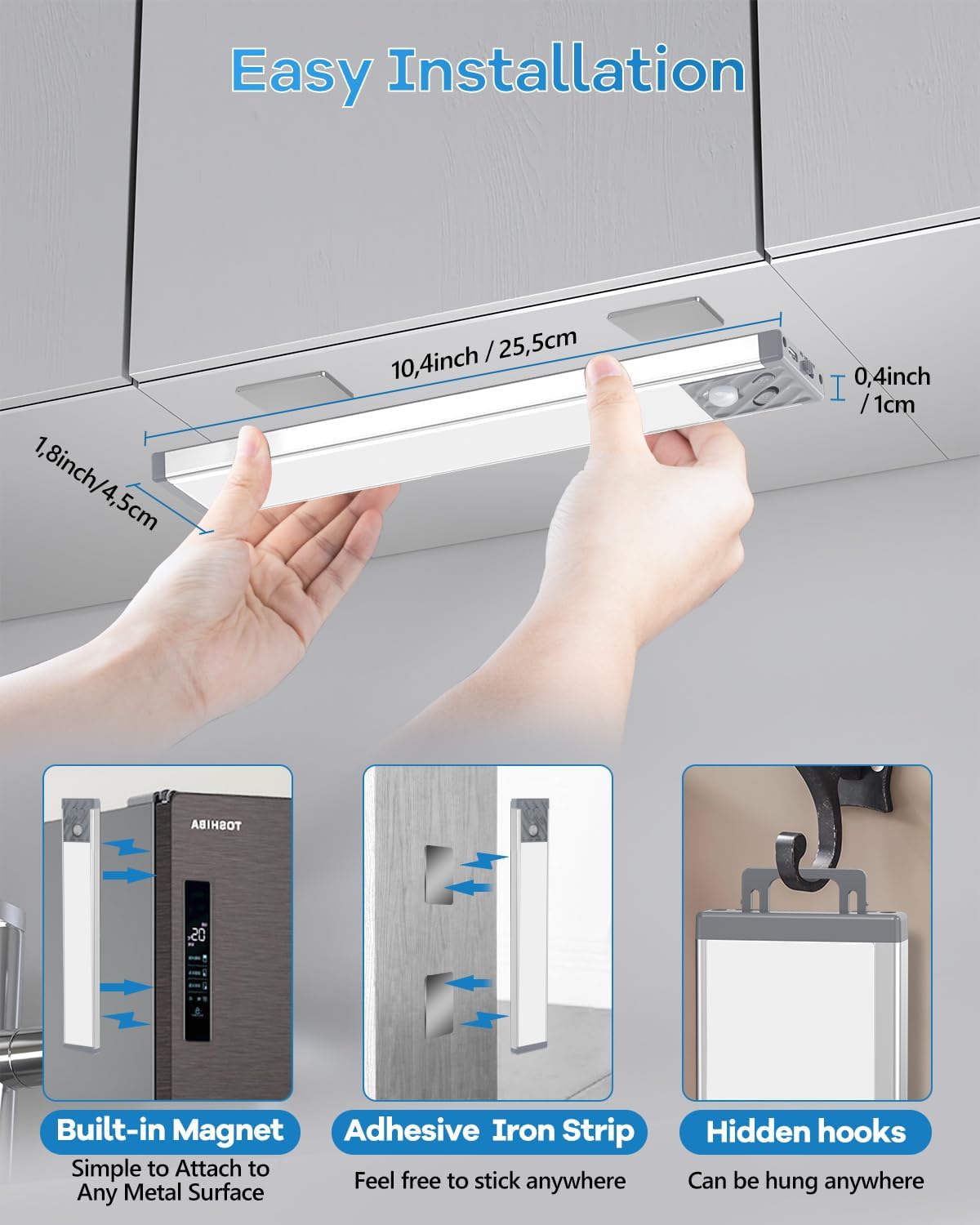HIBOITEC Dimmable Stick-On Light – Valentine's Day Gift for Her, Rechargeable Motion Sensor Closet Lighting 2-Pack