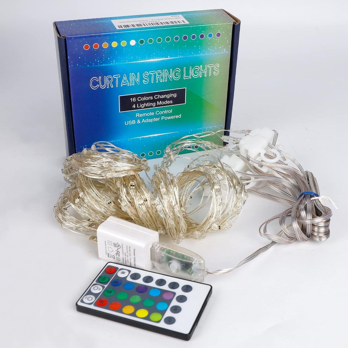 HOME LIGHTING RGB Curtain Fairy Lights – Dimmable Mood Lighting for Studio Apartment and Entryway, USB & Adapter