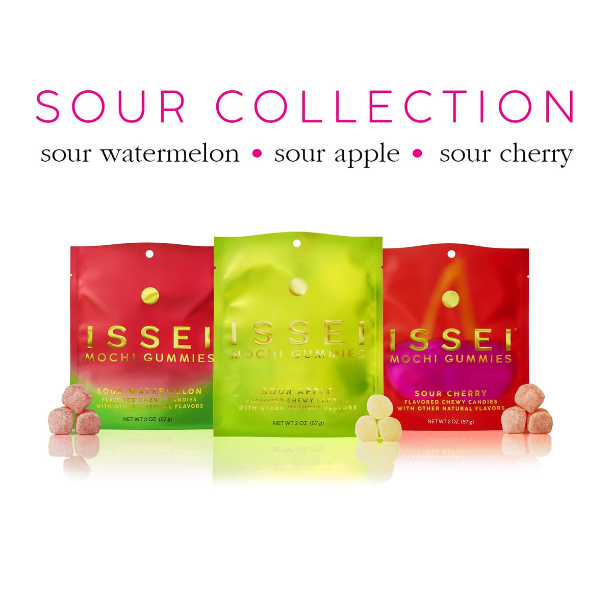 ISSEI Sour Cherry Mochi Gummies | Kids Party Snack Bowl | Japanese Chewy Candy 4oz