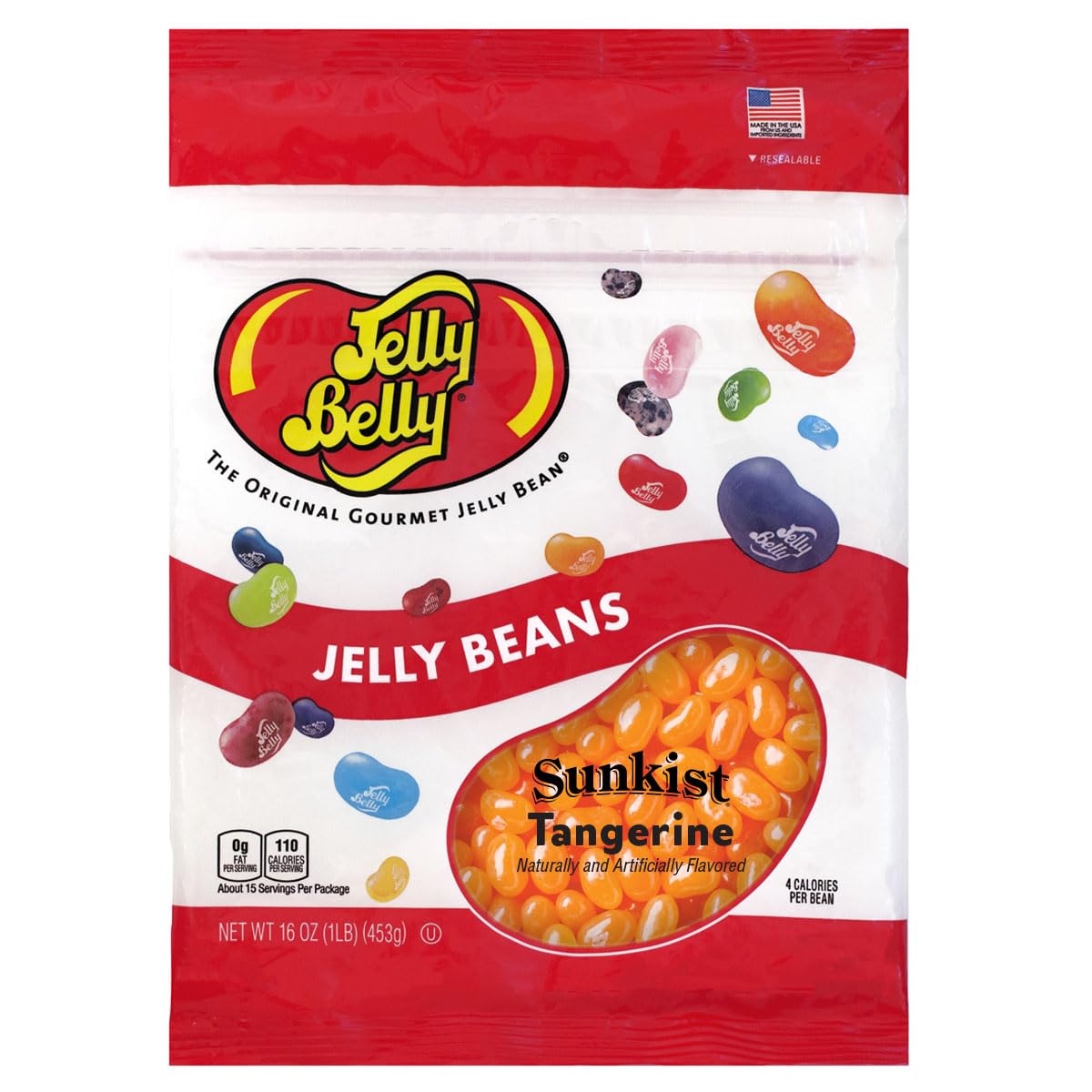 Jelly Belly Sunkist Tangerine Jelly Beans - 1 Pound (16 Ounces) Resealable Bag - Genuine, Official, Straight from the Source