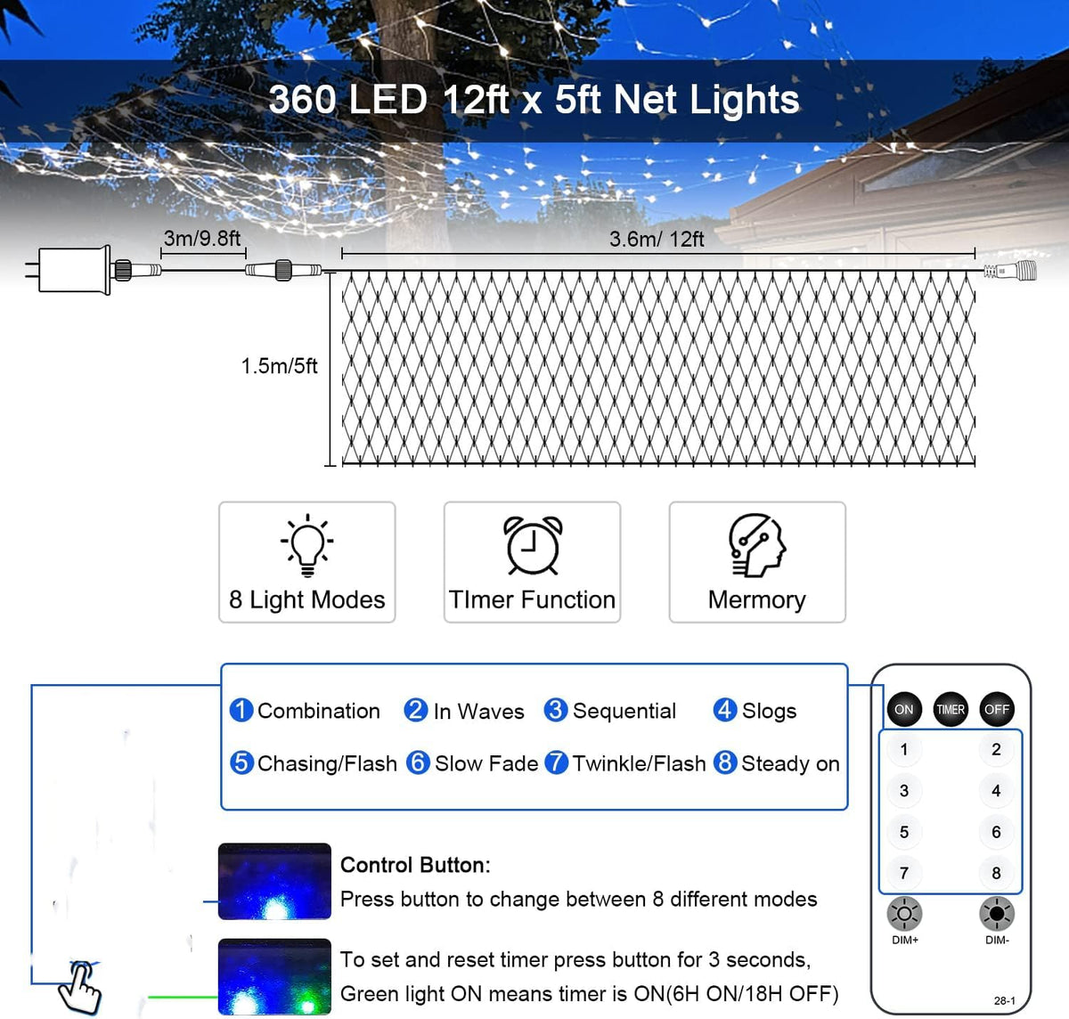 JMEXSUSS Clear Wire Net Lights – IP44 Waterproof Outdoor Lights for Patio, Gazebo, and Open-Air Dining