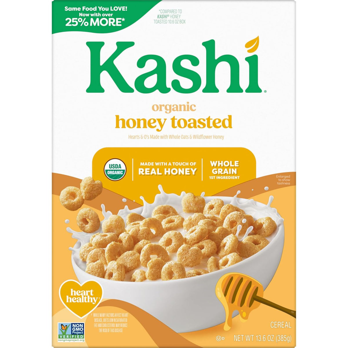 Kashi Non-GMO Honey Cereal – Sweet Heart-Shaped Breakfast the Whole Family Will Love, 13.6oz Box