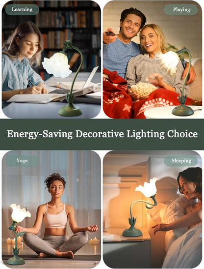 Kawaii Flower Bedside Study Lamp – Compact 5.9-Inch Footprint Reading Light for Dorm Room Desks and Shared Apartment Workspaces