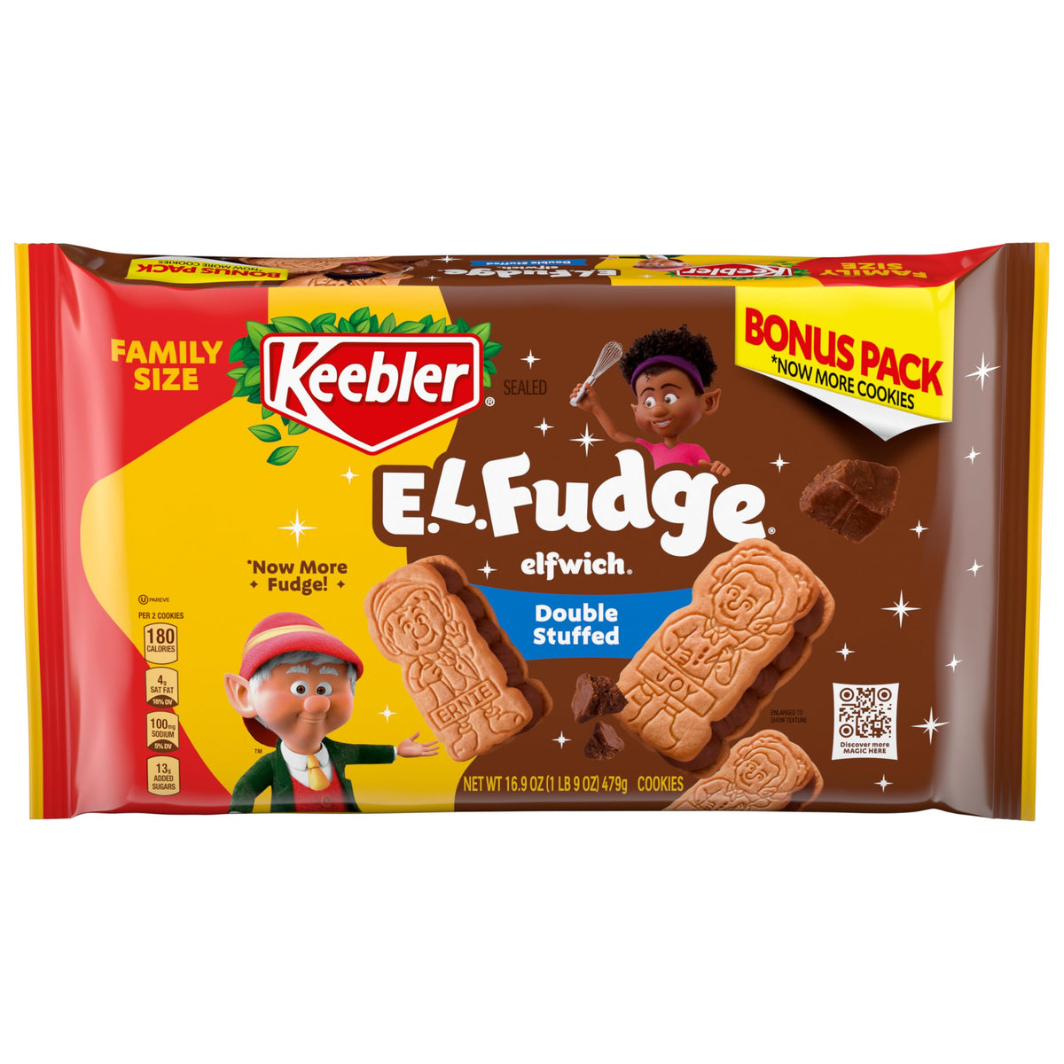Keebler E.L. Fudge Double Stuffed Elfwich Cookies Family Size 16.9 oz