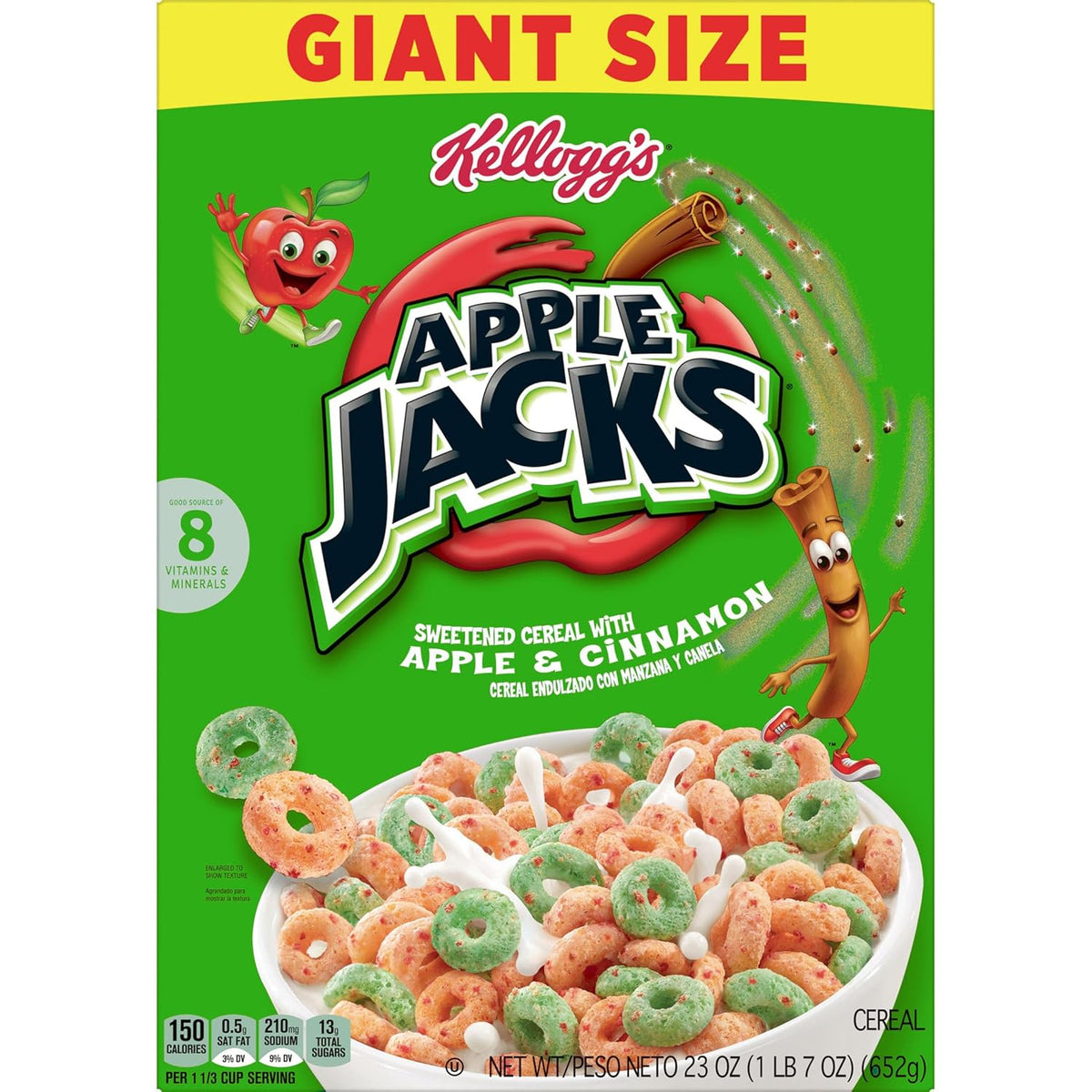 Kellogg's Apple Jacks Cereal – Lunchbox Packable Snack for Children, Giant 23oz Box