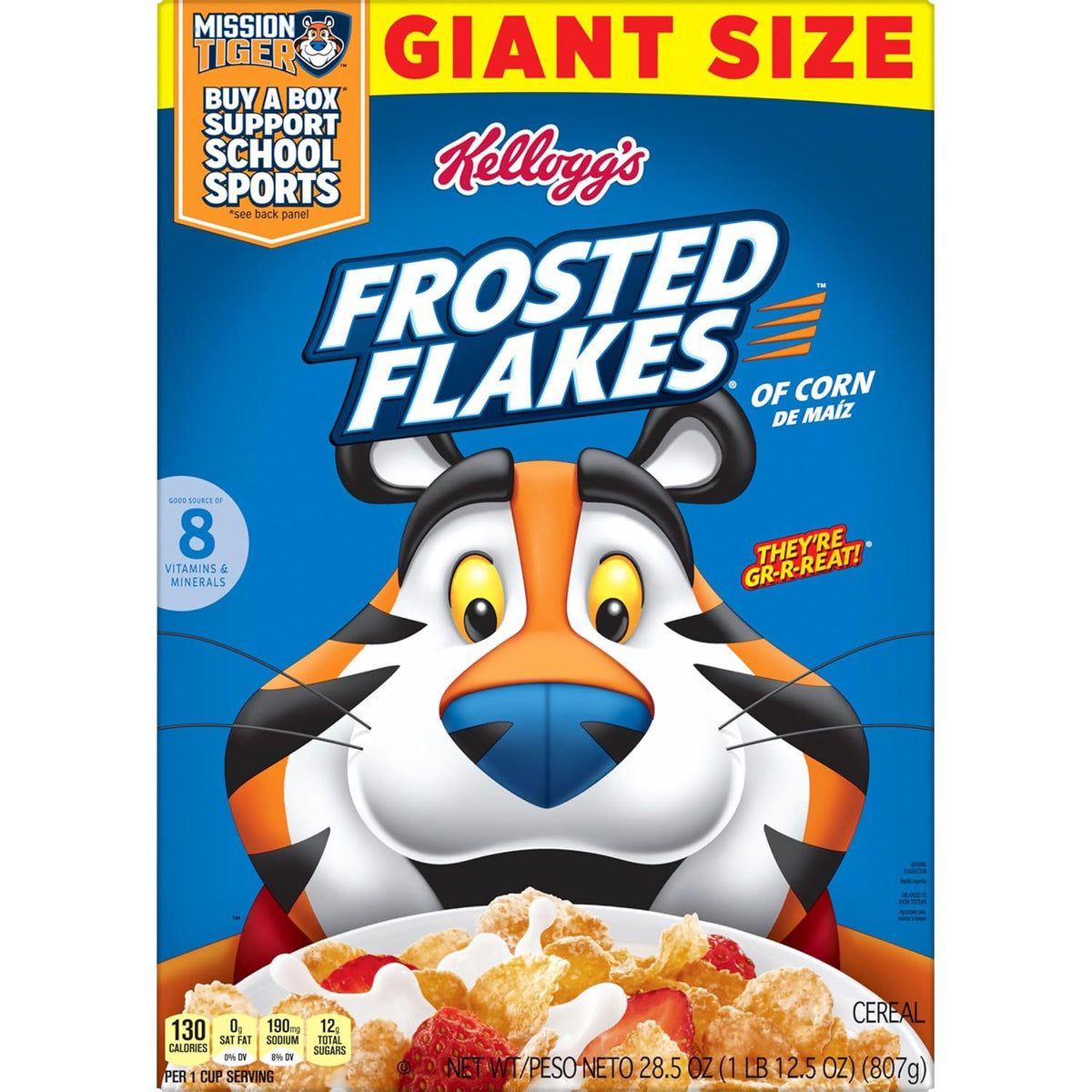 Kellogg's Frosted Flakes Giant Box Cereal, Family-Sized Kids' Breakfast Staple with Eight Added Vitamins and Minerals