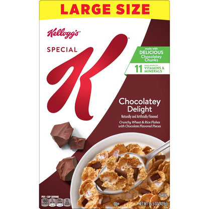 Kellogg's Special K Chocolatey Delight Cereal – Mindful Morning Bowl, Low-Fat Fiber Cereal, 15.5oz