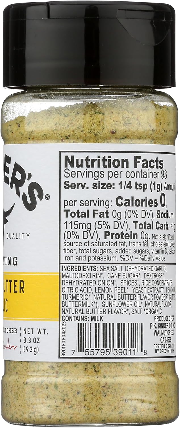 KINDERS Organic Lemon Butter Garlic Seasoning – All-in-One Pantry Shortcut for Faster Family Dinners, 3.3 oz